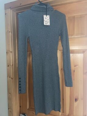 Hippie Rose Gray Ribbed Long Sleeve Turtleneck Dress